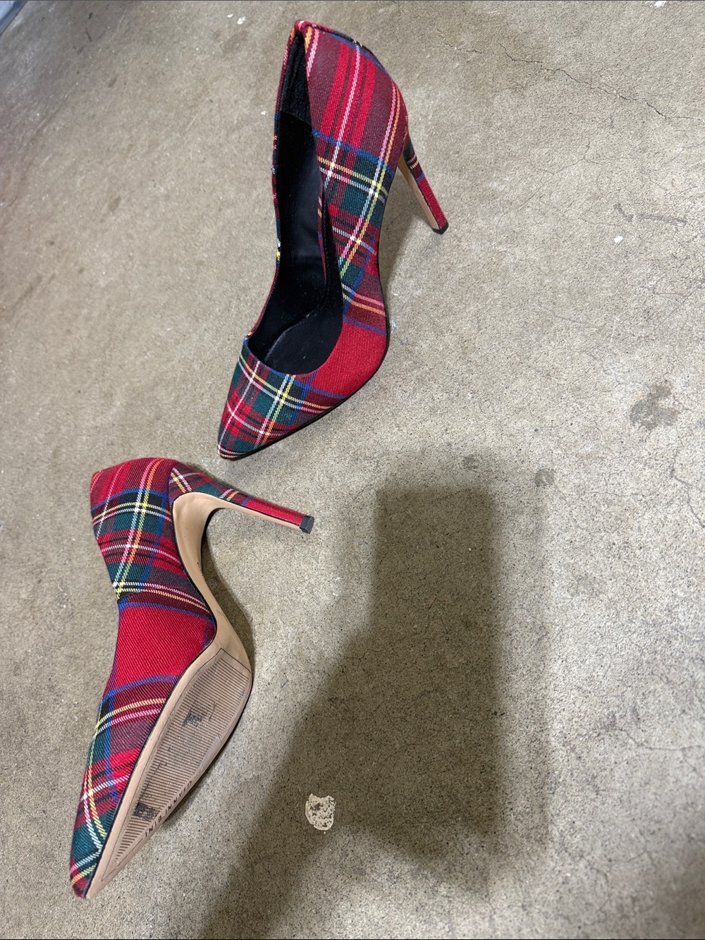 Red Plaid Pointed Toe Stiletto Heels